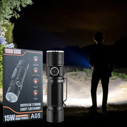 3LED lommelygte genopladelig 5 tilstande kraftig klart lys til 2