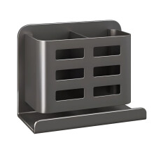 Toothbrush Holder Wall Mount Waterproof Gray Aluminum Toothpaste Organizer Dual Slot Adhesive Design