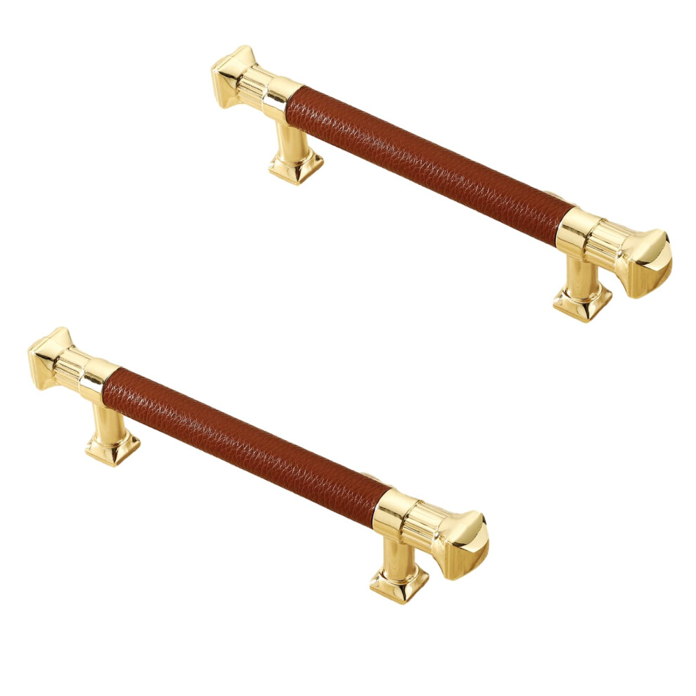 Leather Cabinet Handles 2 Pack Gold Zinc Alloy Drawer Pulls With Ergonomic Grip And Corrosionresistant Finish 9330225658917