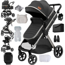 Cochecito 3 en 1 multifuncional para bebé con capazo, asiento evolutivo, capota solar XXL, sistema de viaje plegable cómodo.