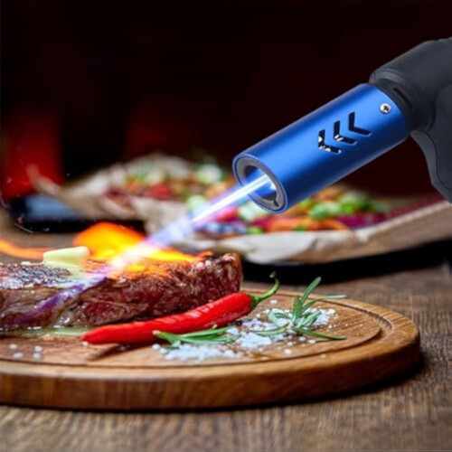Butane Torch Lighter Silver, Refillable Jet Flame with Adjustable Flame Control for Cooking Welding Camping 2