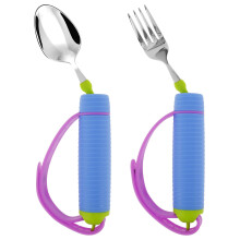 Adaptive Eating Utensils 360 Rotatable Spoon and Fork Set with Adjustable Silicone Strap and Easy Grip Handle