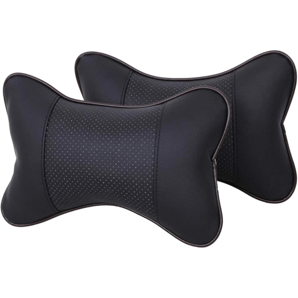 2Pcs Leather Car Neck Pillow For Peugeot 2008 20132019, Ergonomic Headrest Cushion With Elastic Strap Black 9073542272700