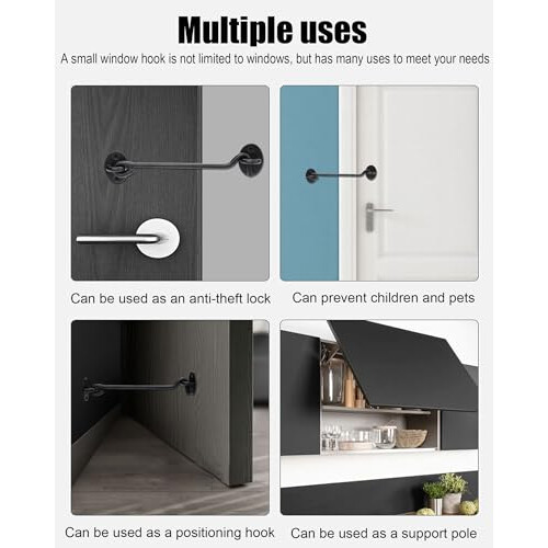 2 Pack Black Door Latch Hook and Eye Lock, RustResistant Metal for Interior or Barn Doors, Extra Security 1