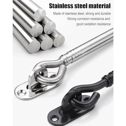 2 Pack Black Door Latch Hook and Eye Lock, RustResistant Metal for Interior or Barn Doors, Extra Security 2
