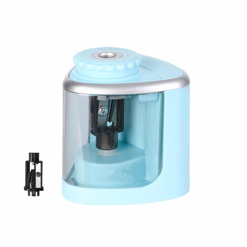 Electric Pencil Sharpener Blue with Fast 4Second Sharpening Rustproof Blades Transparent Box for School and Office