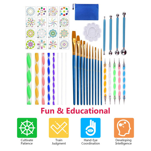 Mandala Dotting Tools Set 44pcs with Stencils and Brushes, Precise Dot Control Rock Painting Kit 1