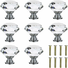 Diamantförmige Schrankknöpfe, 30 mm, Kristallglasknöpfe mit silberner Basis für Schubladen und Kommoden, robustes Glasmaterial, hochwertige