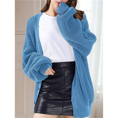 Cardigan Sweaters for Women Button-Down Long Sleeve Oversized Knit Outerwear Sky  XL 1