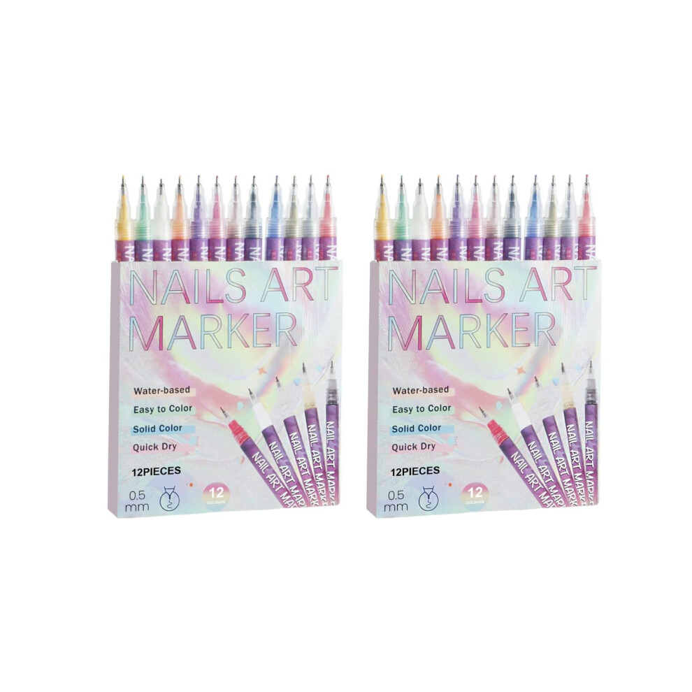 Professional Nail Art Pens Set 12 Colors WaterBased Quick Drying 0.5mm Fine Tip Markers for Manicure Design