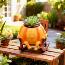 Hanging Planter Pot Cute Smiling Face Flower Pot with Swing Chair Design Resin Pumpkin Planter for Indoor Outdoor Decor
