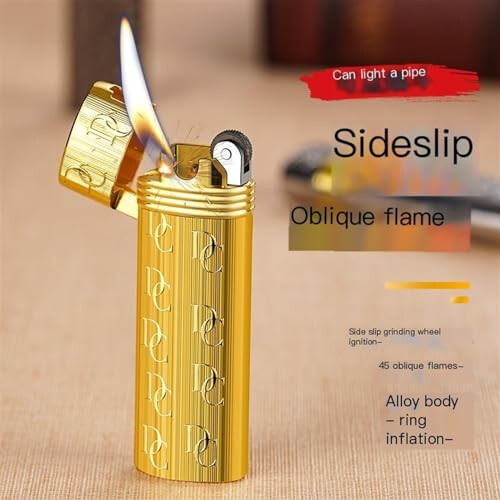 Retro Butane Lighter for Men, Metal Refillable Lighter with Precise Angled Flame and Vintage Roller Ignition 1