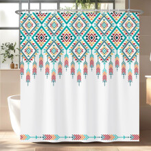 Boho Western Shower Curtain 70x84 with Hooks, Southwestern Geometric Stripes Full Coverage Bathroom Decor