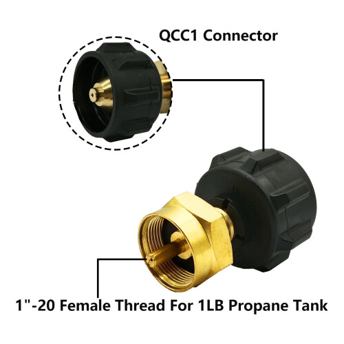 Propane Refill Adapter for 1lb Bottles, Solid Brass 1lb to 20lb Connector, Fast CostSaving Refilling 1