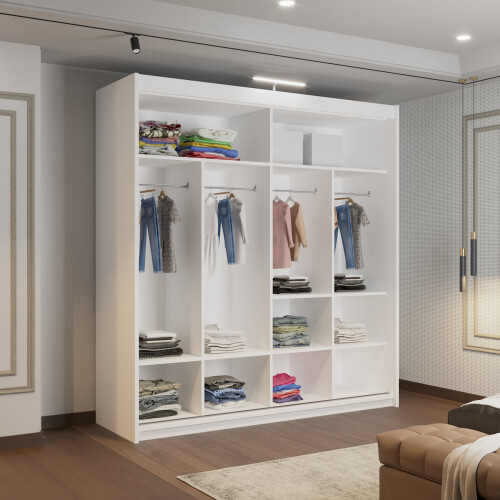 (203cm, White) Mirrored Sliding Door Wardrobe 2