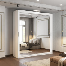 (203cm, White) Mirrored Sliding Door Wardrobe