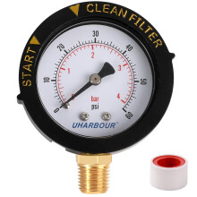 Pool Filter Pressure Gauge 60 PSI Bottom Mount, Precise Control for Pool Pump, Spa and Aquarium