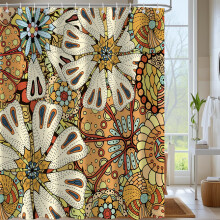 Boho Floral Shower Curtain 72x72 Waterproof Polyester Fabric with 12 Hooks Mid Century Mandala Bathroom Decor
