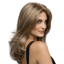 Medium Long Brown Curly Wig for Women Heat Resistant T‑Part Lace Front Synthetic Ombre Natural Look