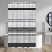 Boho Striped Waterproof Shower Curtain 48x72 Gray and White Polyester Bath Curtain with Hooks for Farmhouse Bathroom Decor
