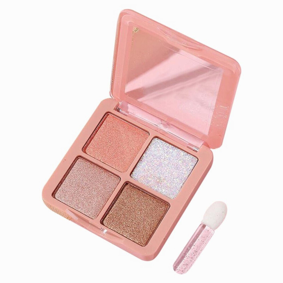 4 Color Eyeshadow Palette with Pearl Shimmer, Smooth Creamy Texture and Sponge Brush for Travel Makeup