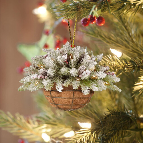 Kunstig julekurv med hvide LED-lys 2