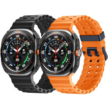 2 Pack Replacement Bands for Samsung Galaxy Watch Ultra 47mm, Waterproof Sport Design Soft Silicone Strap Black Orange