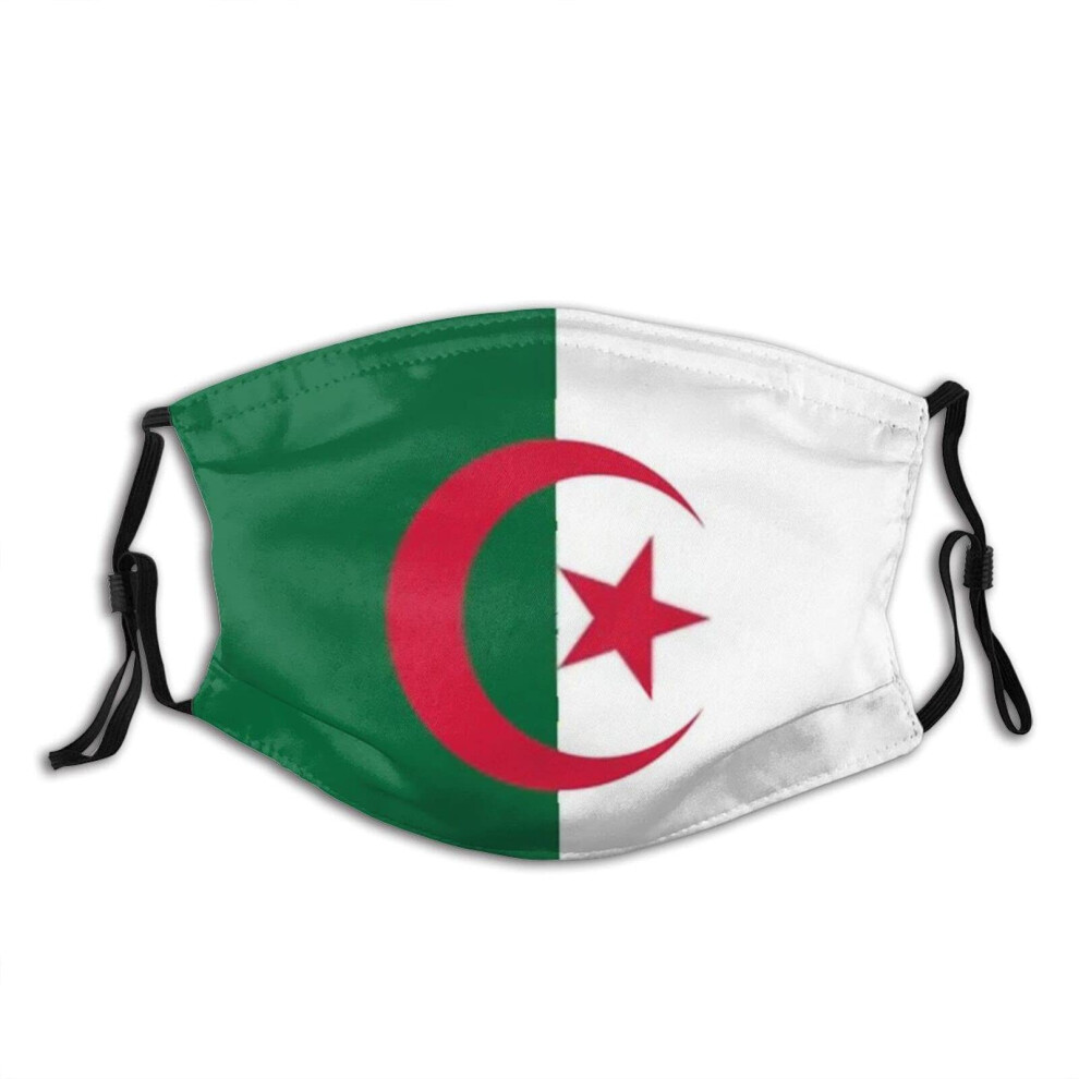 Reusable Face Mask With Filter, Breathable 3 Layer Cloth Mask With Adjustable Nose Wire, Algerian Flag Design For Men And Women 9330225619741