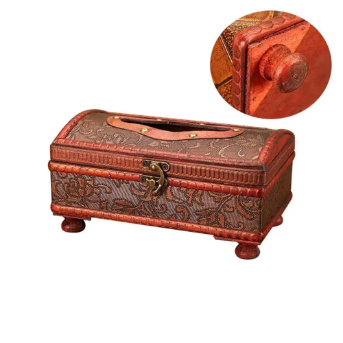 Wooden Tissue Box Cover Vintage Grape Pattern Decorative Home Organizer Easy Refill Access 2