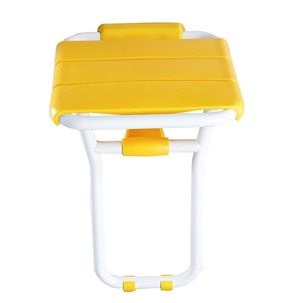Folding Shower Seat with Legs for Elderly, Wall Mounted Non Slip Foldable Bench, Yellow Space Saving Chair