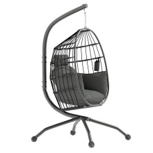 Hanging Egg Chair with Stand Outdoor Garden Swing Chair Folding Basket Dark Grey 120L x 88W x 192Hcm