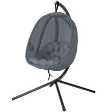 (Grey) Folding Hanging Egg Chair with Stand Grey Texteline Swing Hammock for Garden Patio 126cm x 97cm x 172cm