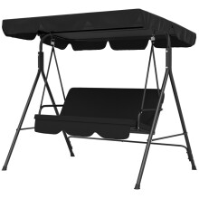 (Black) 3 Seater Garden Swing Chair with Adjustable Canopy Outdoor Hammock Bench
