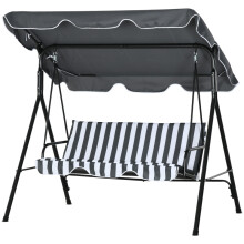 (Grey White) 3 Seater Garden Swing Chair with Adjustable Canopy Outdoor Hammock Bench