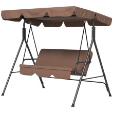 (Brown) 3 Seater Garden Swing Chair with Adjustable Canopy Outdoor Hammock Bench