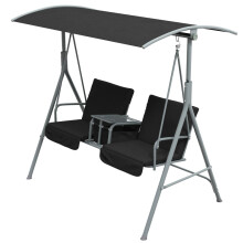 (Black) 2 Seater Garden Swing Chair with Table & Cup Holders Outdoor Hammock