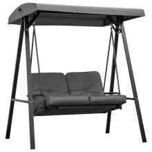 (Grey) 2 Seater Garden Swing Chair with Adjustable Canopy Padded Outdoor Hammock