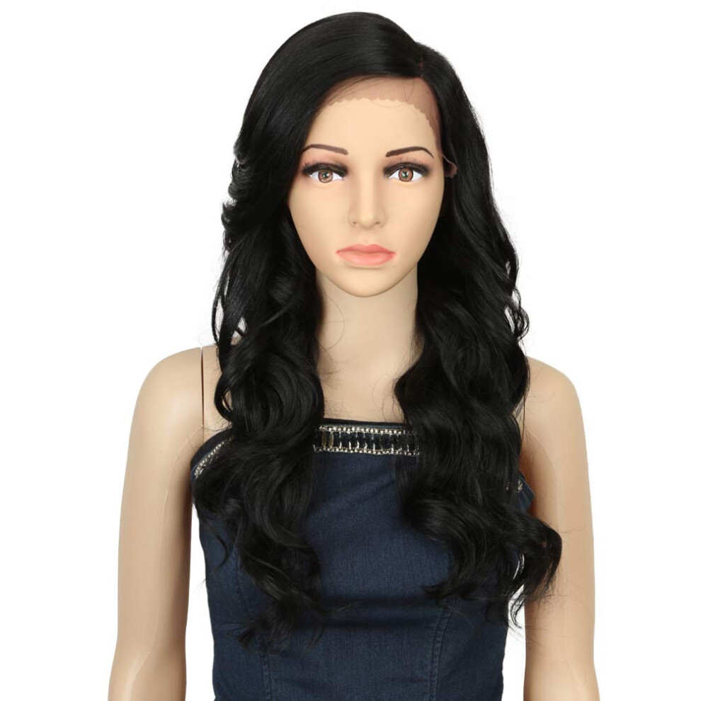 Unisex Black 23 Inch Synthetic Curly Lace Front Wig For Women, HeatâResistant Fiber With Natural Hairline