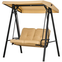 (Beige) 2 Seater Garden Swing Chair with Adjustable Canopy Padded Outdoor Hammock