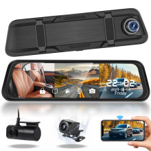9.66 Inch Rear View Mirror Dash Cam 3 Channel Triple Camera Recording Night Vision G‑Sensor Loop Recording