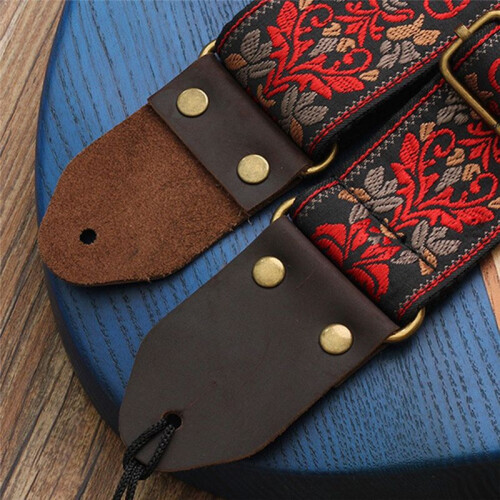 Gitarr Ukulele Rem Broderad Gitarr Rem LäDer Huvud Bas Axelrem Elgitarr TillbehöR (Vit) 1