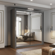 (150cm, Grey) Mirrored Sliding Door Wardrobe