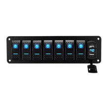 Panneau de Commutateur à Bascule de Bateau  éTanche de Voiture 8 Gang 12V / 24V Disjoncteur Double Fentes USB Bouton Lumineux Bleu