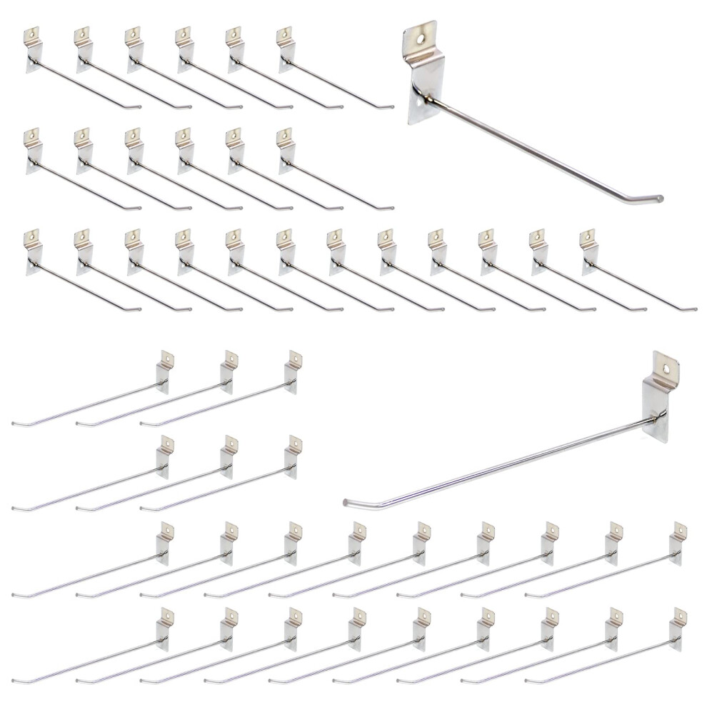50 Pack Heavy Duty Metal Slatwall Display Hooks, 6 And 8 Inch Mixed Set For Retail And Accessory Stores 9330225665175