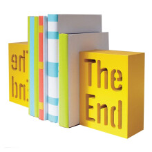 Heavy Duty Wooden Bookends with Non Slip Base, Bright Yellow Decorative Book Ends for Shelves, 1 Pair