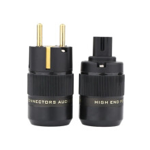 24K Gold Plated HiFi Power Plug EU Audio Connector Rhodium Silver 3‑Prong Secure Fit for DIY Amplifier (Green)