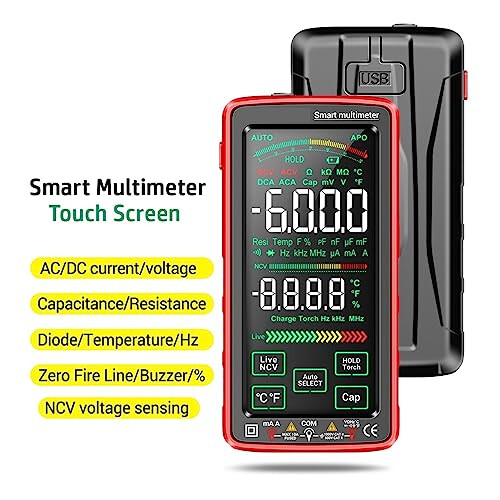 Touch Screen Digital Multimeter 6000 Counts Auto Ranging Tester with Smart Auto Detection Rechargeable Battery 1