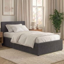 (Dark Grey) Single Linen Ottoman Bed Frame with Storage, Vida Designs Veronica, Upholstered Fabric Bed with Headboard, UKFR