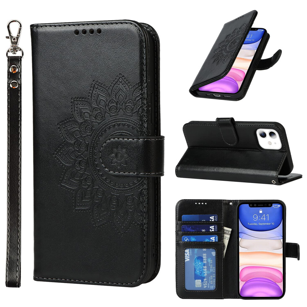 Wallet Case With Card Holder For Iphone 11, Pu Leather Flip Cover With Kickstand, Shockproof Black 9330225623465