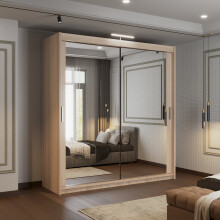 (180cm, Oak) Houston Sliding Mirrored Wardrobe